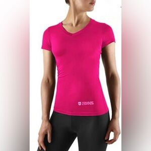 TOMMIE COPPER Women's Compression Pink V-Neck S/S Top, Performance Series, NEW